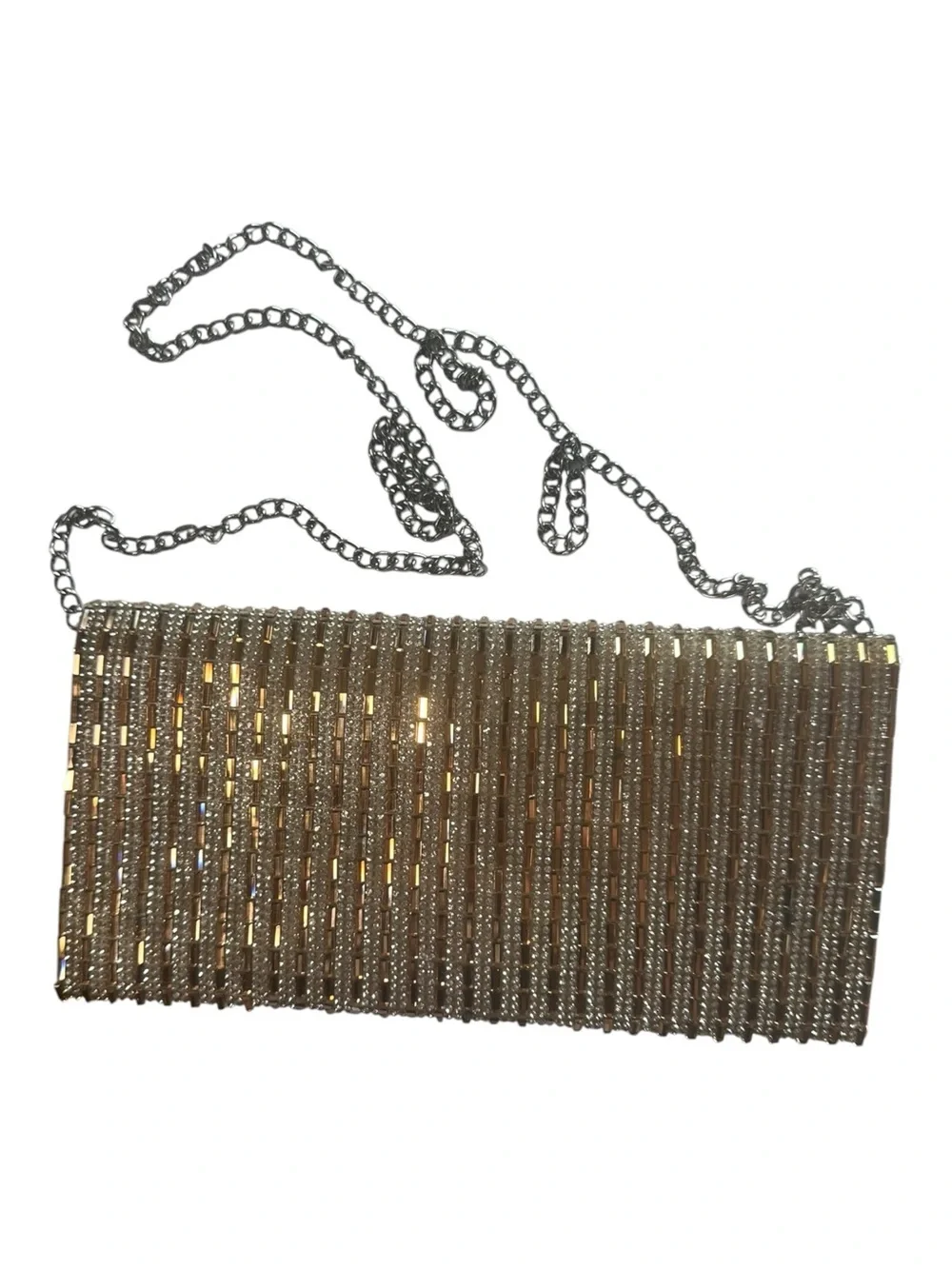 Nina Rhinestone Evening Bag Clutch Womens Gold Bronze Chain Strap Formal Purse